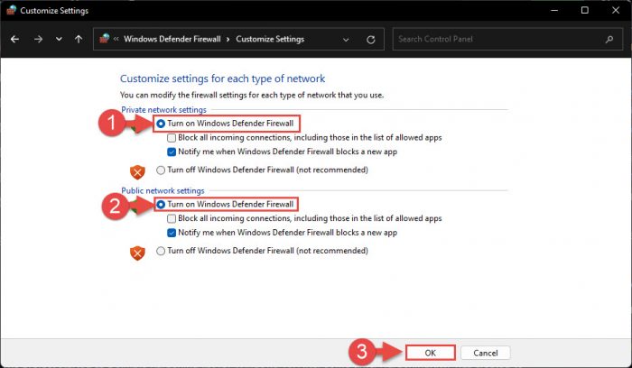 Turn on Windows Firewall