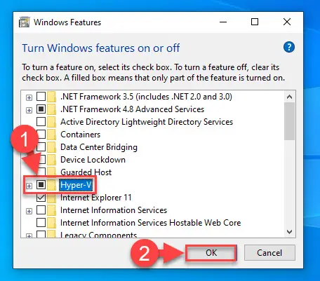 Enable Hyper V from Optional Features
