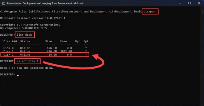 Select disk to format