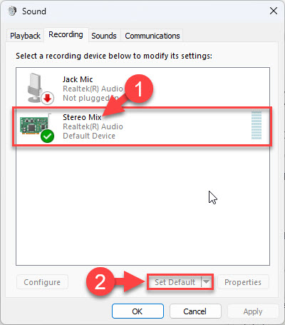 Make Stereo Mix the default recording devic