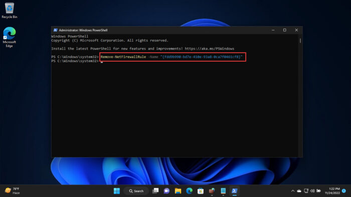 Remove firewall rule using PowerShell using GUID