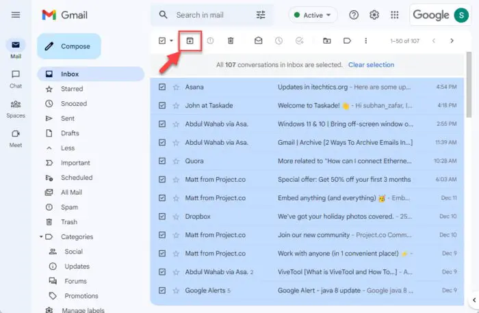 Archive all Gmail emails