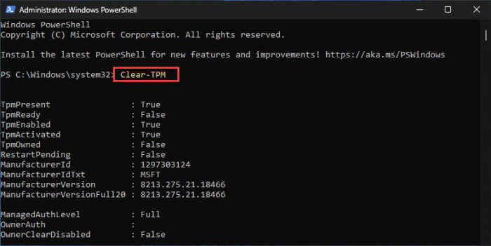 Clear TPM using PowerShell