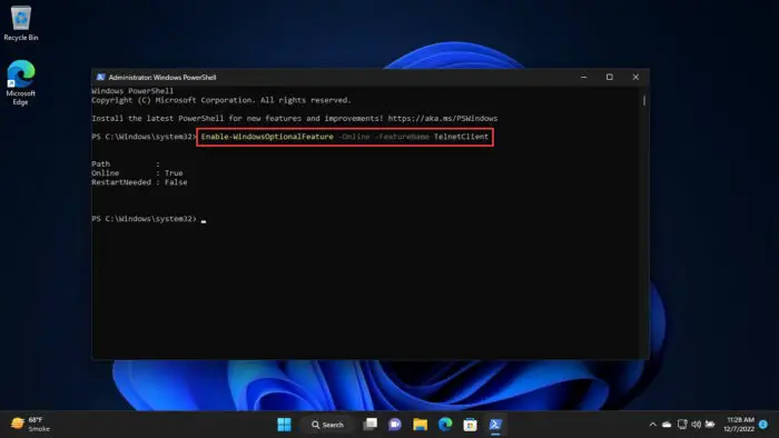 What Is Telnet And How To Enable It In Windows 11, 10 7 Enable telnet using PowerShell