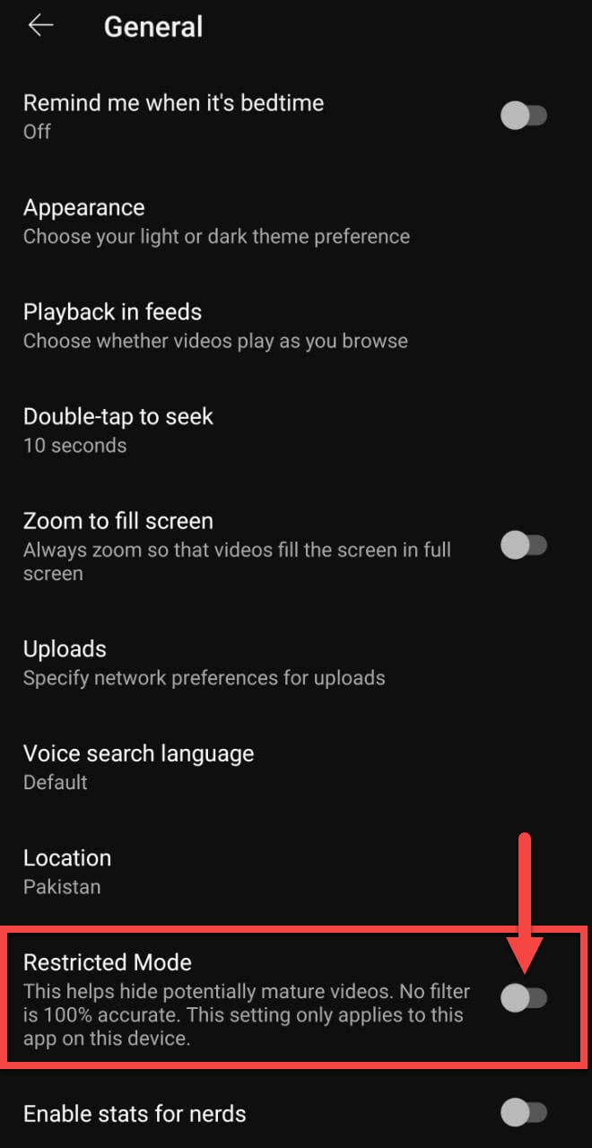 Disable Restricted Mode Android