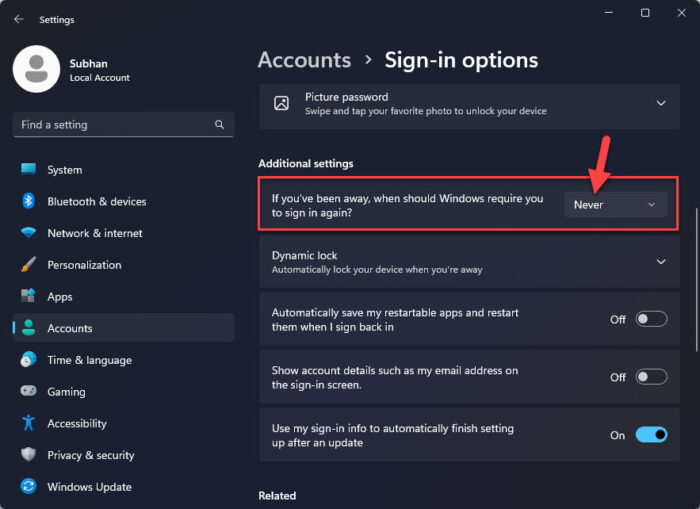 Disable sign in requirement from Settings app