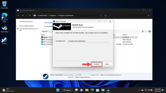 Proceed with Steam removal