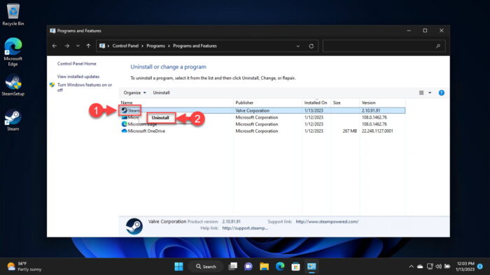 Uninstall Steam