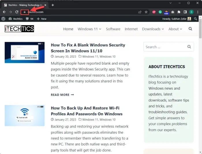 View site information in Chrome