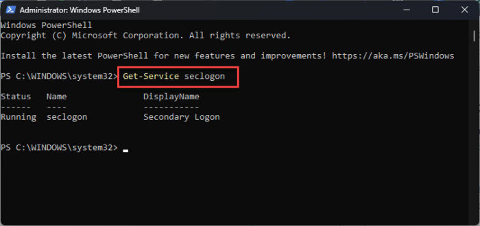 Check Secondary Logon service status