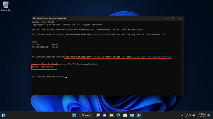 Confirm ADUC installation from PowerShell