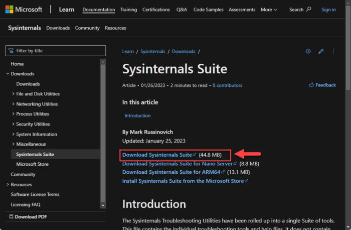Download Sysinternals Suite