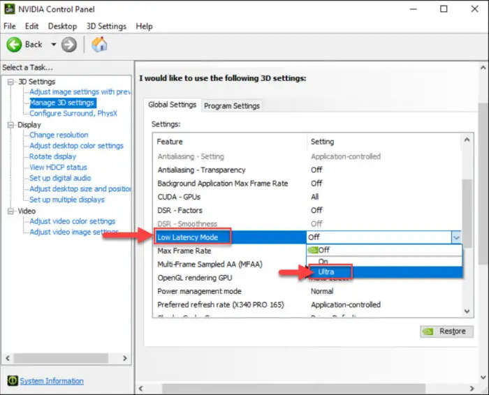 Set Low Latency Mode to Ultra