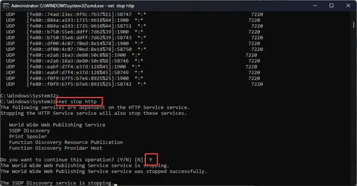 Stop HTTP service from Command Prompt