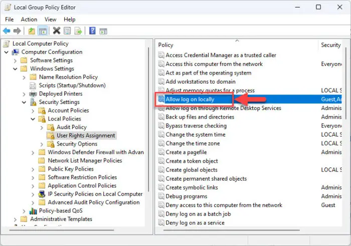 Allow log on locally group policy