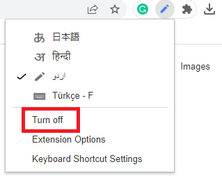 Click turn off to disable Google Input Tools