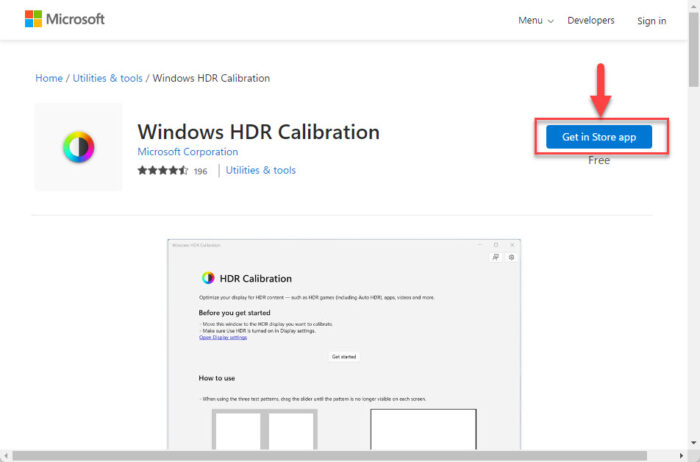 Download Windows HDR Calibration app from Microsoft Store