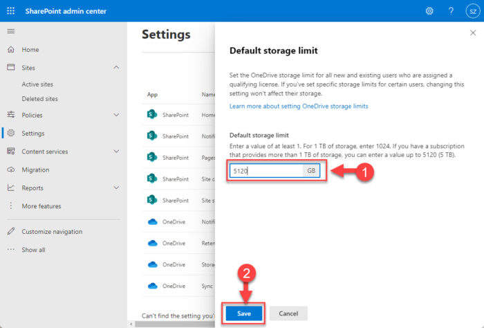 Expand the default storage space for OneDrive to 5 TB