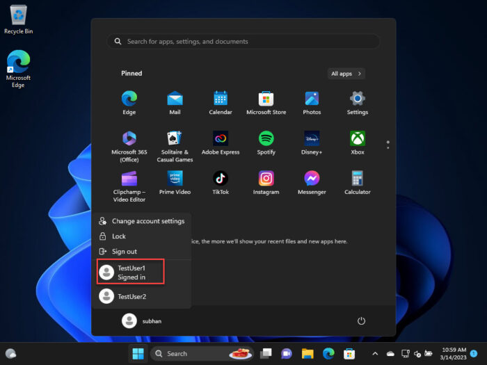 Find signed in users from the Start menu