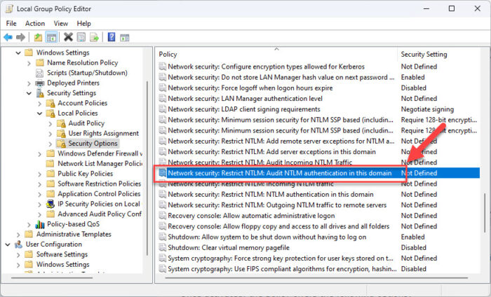 Open NTLM audit policy