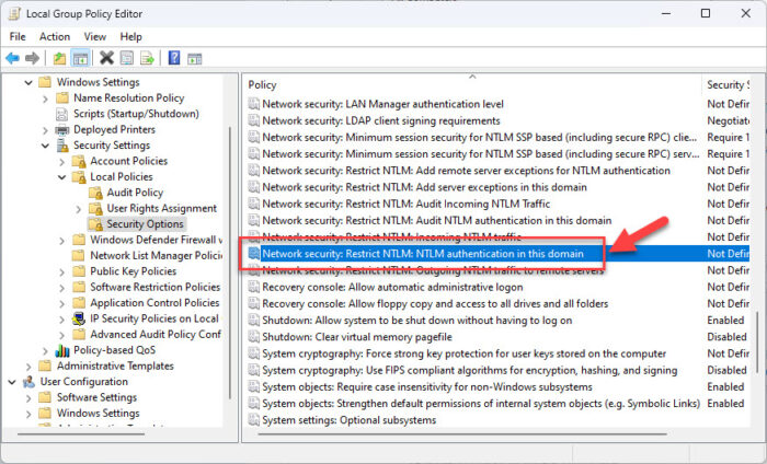 Open the group policy to block NTLM authentication