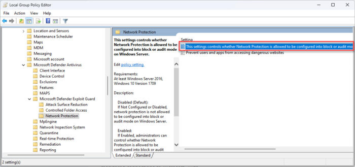 Policy to configure Network Protection on Windows Server