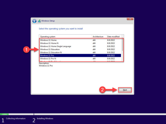 Select Windows 11 edition to install