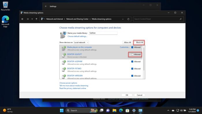 Block one or all devices from accessing the DLNA streaming server 1