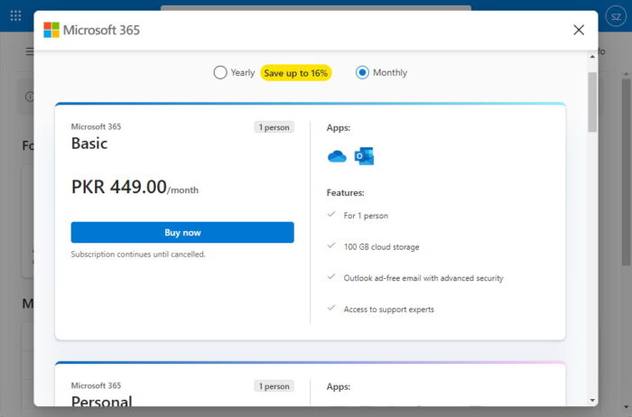 Buy a Microsoft 365 plan for OneDrive