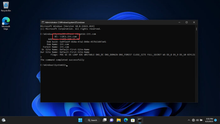 Get current domain controller name from Command Prompt
