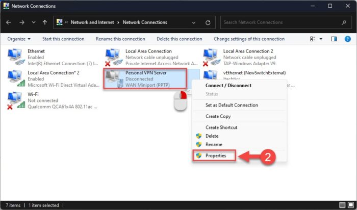 Open VPN adapter properties