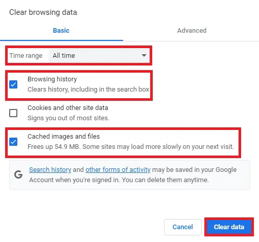 Clear browsing history and cache from Chrome