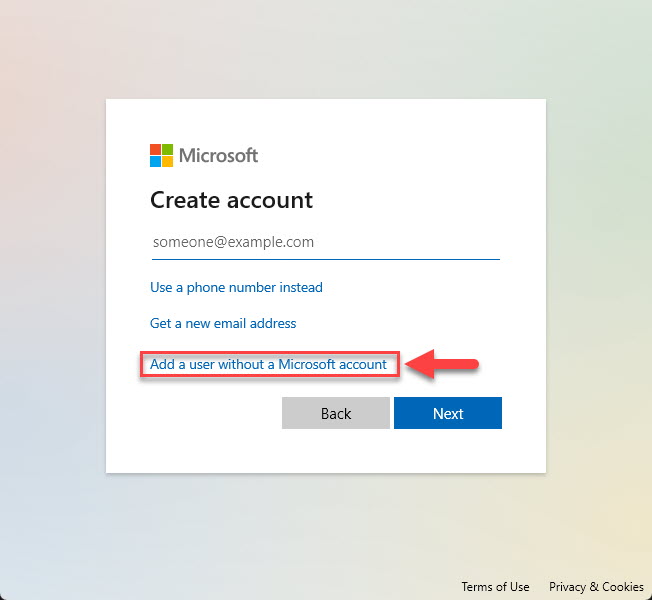 Create a local account from Settings app