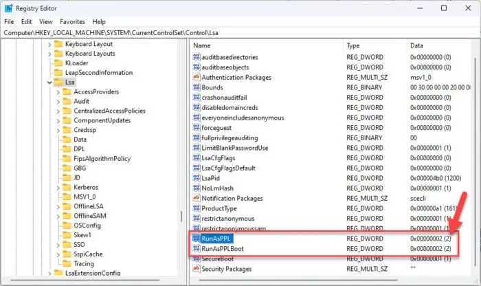 Enable LSA protection from Windows Registry