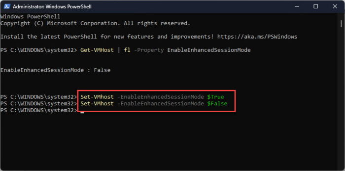 Enable or disable Enhanced Session mode from PowerShell