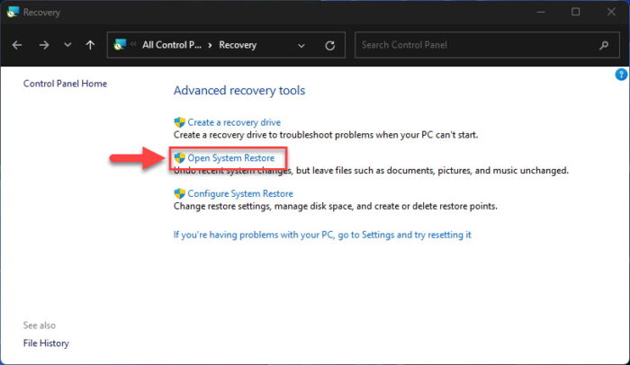 Open system restore 1