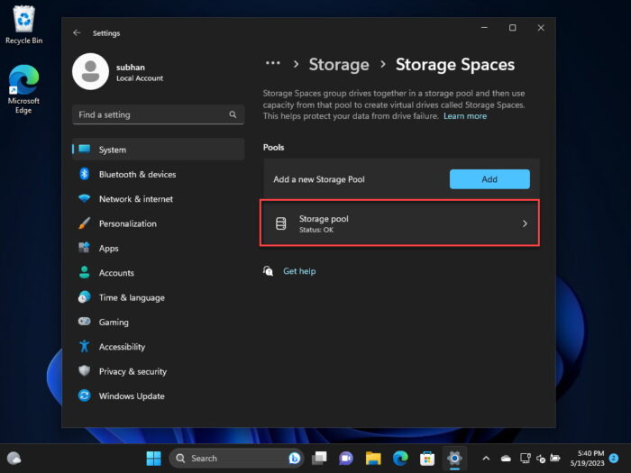 Select the storage pool to expand