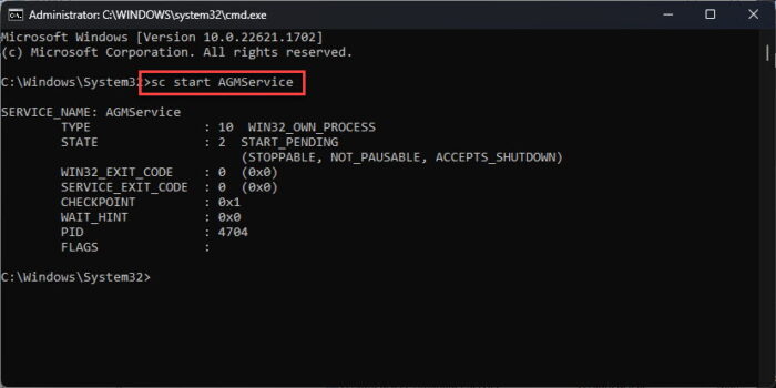 Start Windows Service from Command Prompt