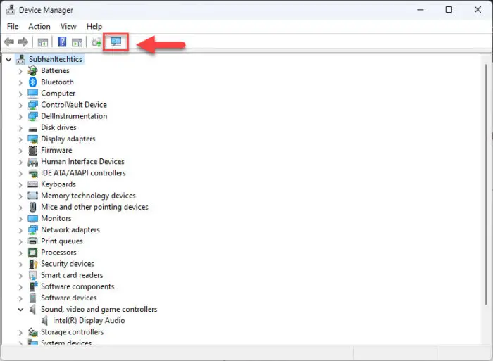 Scan for hardware changes in Device Manager