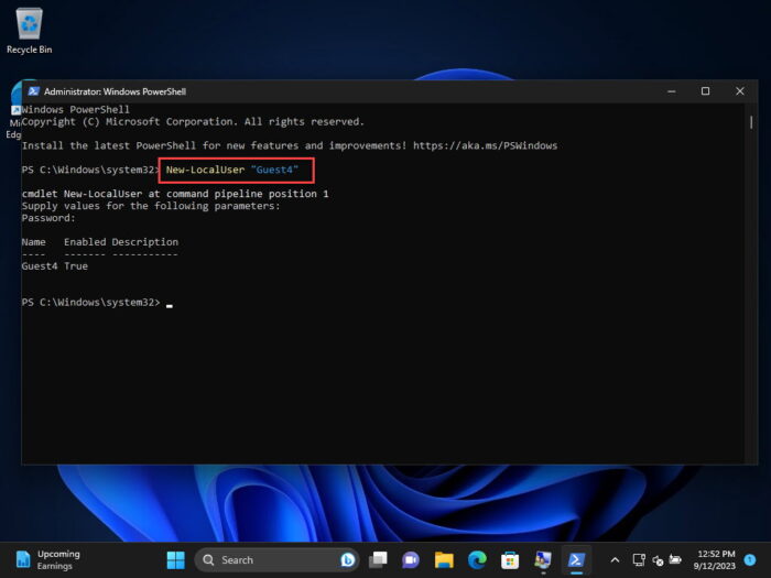 Create Guest account from Windows PowerShell