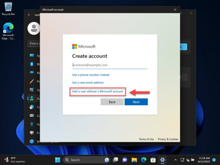Proceed without Microsoft account
