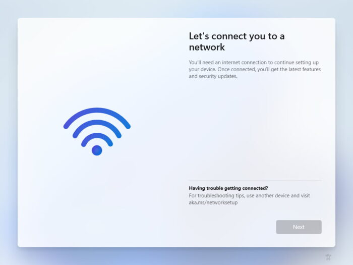 Connect to a network OOBE screen