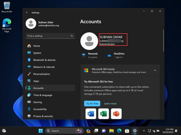 Using an administrative account with linked Microsoft account