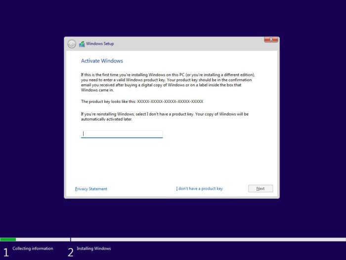 Windows 11 setup asking for product key