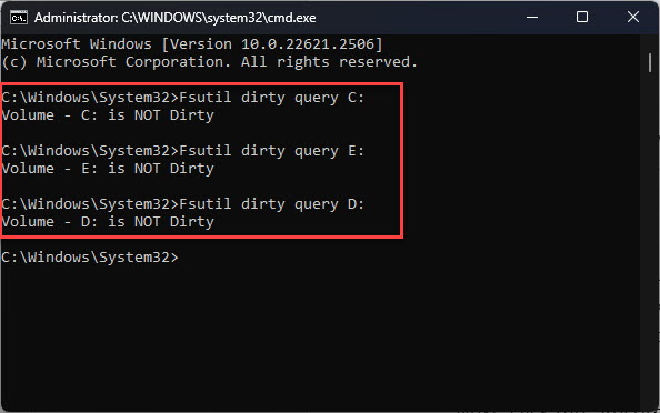 Check Dirty bits status from Command Prompt