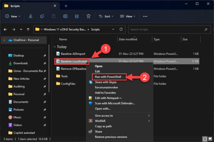 Run the Windows 11 23H2 Security Baseline for local machine