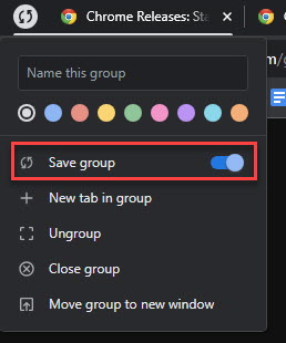 Save tab group in Chrome 119