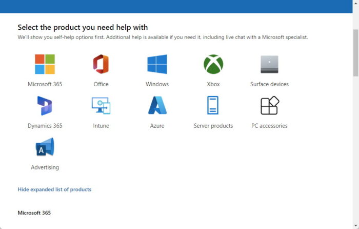 Select a Microsoft product