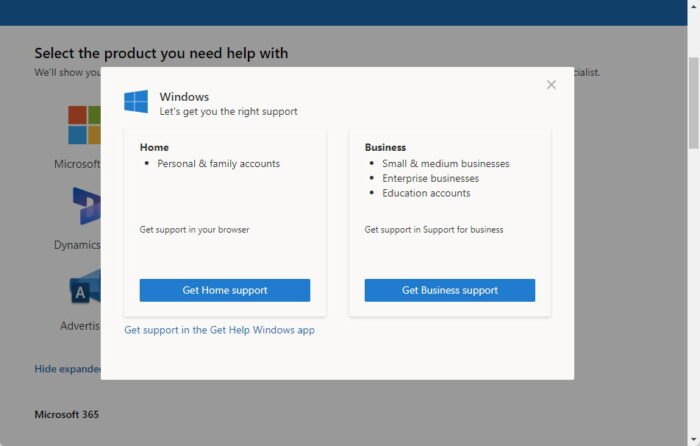 Select the type of support required