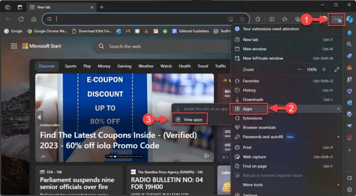 View apps in Microsoft Edge